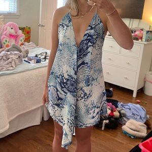 Blue snakeskin halterneck hankerchief dress